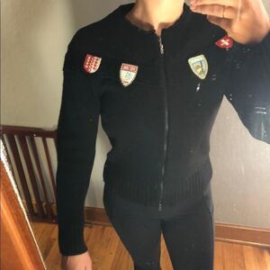 Made in Italy  Wool Black Sweater Jacket Zip Up Long Sleeve Size S